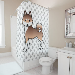 Cortina De Ducha Klee Kai Alaskano Rojo y Blanco Perro de Dibujos A