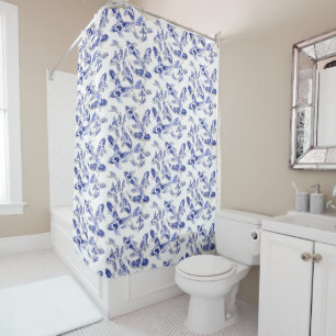 Cortina De Ducha Koi azul y blanco