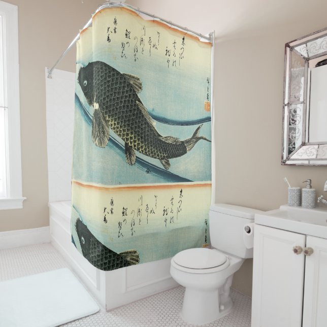 Cortina De Ducha Koi (carpa) - Impresión de pescado japonés de Hiro (In situ)