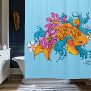 Cortina De Ducha Koi Fish Lotus Cherry Blossoms