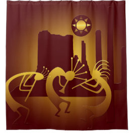 Cortina De Ducha Kokopelli del suroeste en Borgoña y Oro