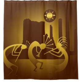 Cortina De Ducha Kokopelli del suroeste en bronce y oro