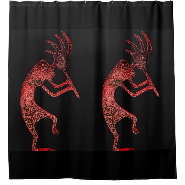 Cortina De Ducha kokopelli rojo sobre negro (Anverso)