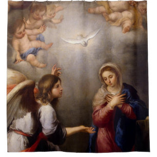 Cortina De Ducha La Anunciación Murillo De Los Benditos Ángeles V