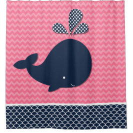 Cortina De Ducha La ballena acuática Chevron del océano raya rosa y