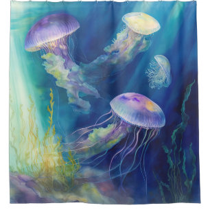 Cortina De Ducha "La deriva luminiscente: Ballet de medusas"