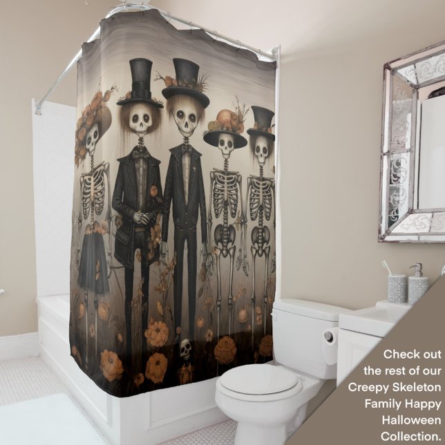 Cortina De Ducha La familia de Skeleton feliz Halloween (Subido por el creador)