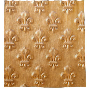 Cortina De Ducha la flor de lis, oro pintó la pared de madera,