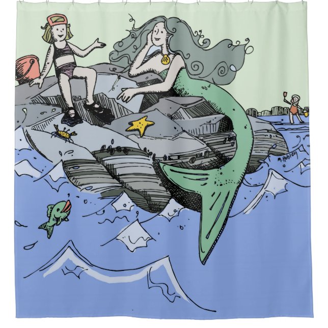 Cortina De Ducha La sirena costera lindo personalizado playa arte i (Anverso)