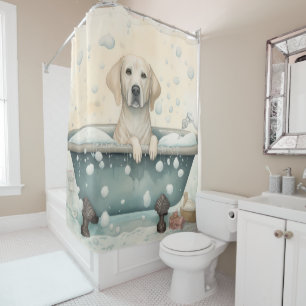 Cortina De Ducha Labrador en Bañera Acuarela Arte Canino