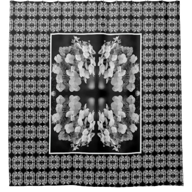 Cortina De Ducha Lacecap Hydrangea Resumen Blanco Y Negro (Anverso)