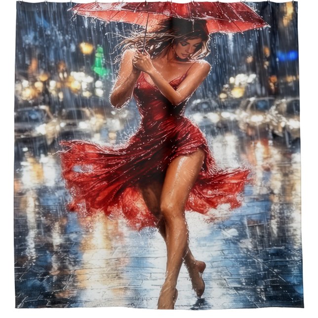 Cortina De Ducha Lady in Red on a Rainy Night (Anverso)