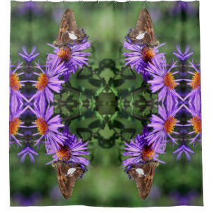 Cortina De Ducha Lady Mariposa Pintada En Un Resumen De Flor Aster