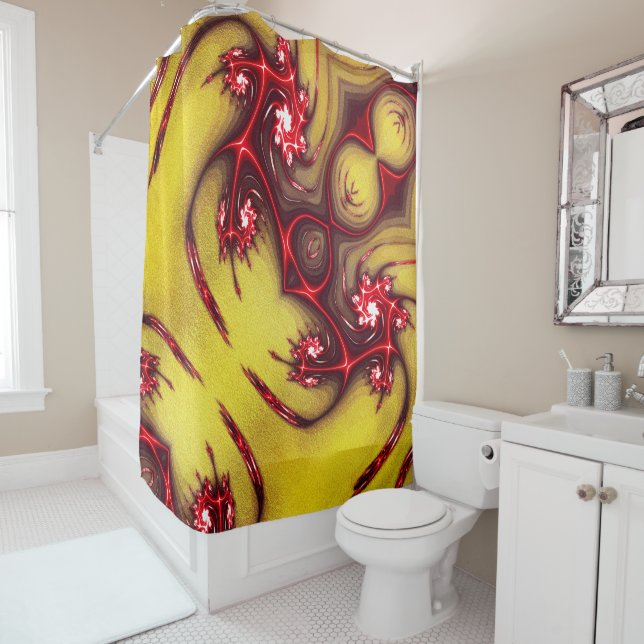 Cortina De Ducha Lagartija fractal rojiza sobre textura de arena oc (In situ)