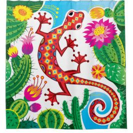 Cortina De Ducha Lagarto del Suroeste con Flores de Cactus