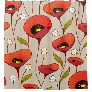 Cortina De Ducha Las amapolas rojas multan retro floral femenino