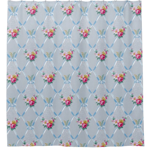 Cortina De Ducha Las cintas azules bonitas subió el papel pintado (Anverso)