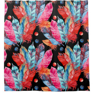 Cortina De Ducha Las plumas coloridas, boho, sin costuras, vibrante