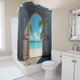 Cortina De Ducha Las vistas a la playa del Caribe