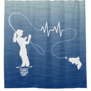 Cortina De Ducha Latido del corazón de la pesca de la mujer de la