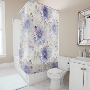 Cortina De Ducha Lavanda Marfil Perla Oro Floral