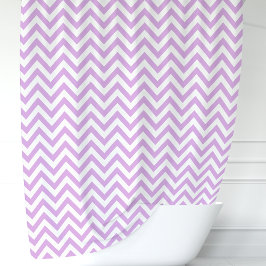 Cortina De Ducha Lavanda y Chevron Blanco
