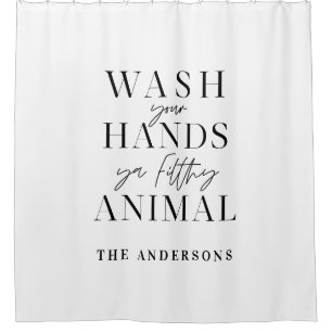 Cortina De Ducha Lávate las manos ya una tipografía cómica de anima