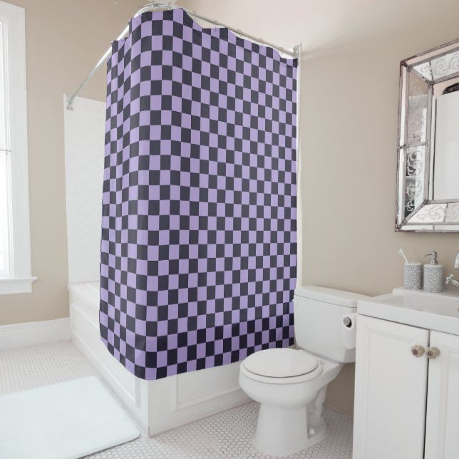 Cortina De Ducha Lavender haze checkerboard pattern (In situ)