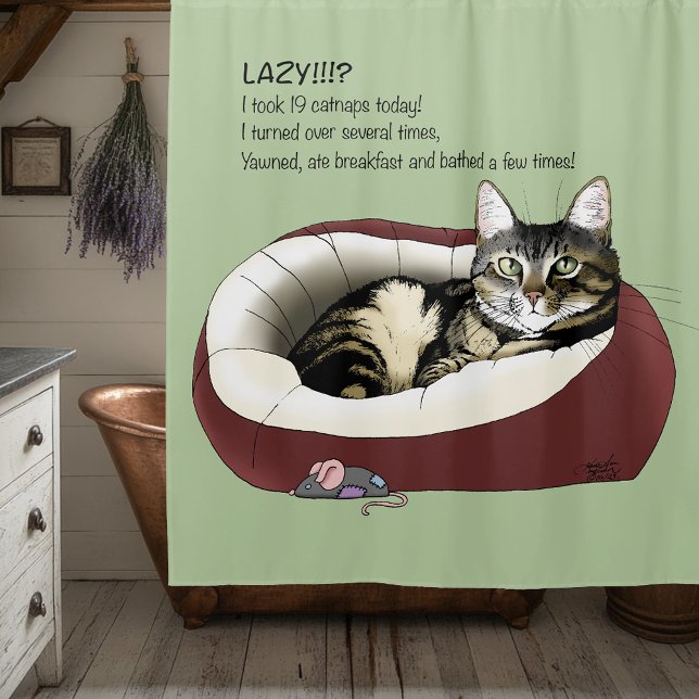 Cortina De Ducha Lazy Cat Bed Green Funny (Subido por el creador)