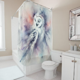 Cortina De Ducha Lechuza nevada encantada en acuarela