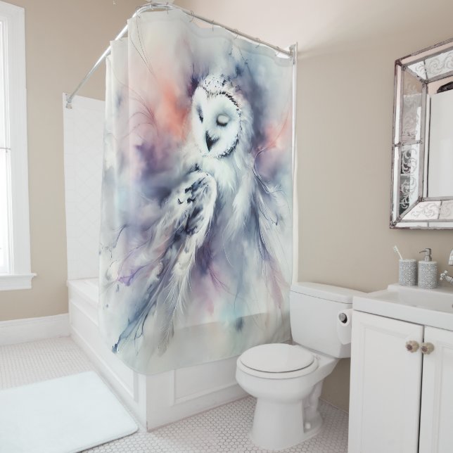 Cortina De Ducha Lechuza nevada encantada en acuarela (In situ)