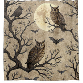 Cortina De Ducha Lechuzas de Halloween y Luna