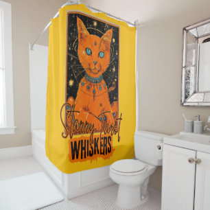 Cortina De Ducha Lector de tarot para gatos cósmicos   Naranja Cat 