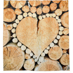 Cortina De Ducha Leña de troncos de madera para el corazón leña