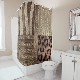 Cortina De Ducha Leona Safari Chic Jungla Oro Moderno Brillo