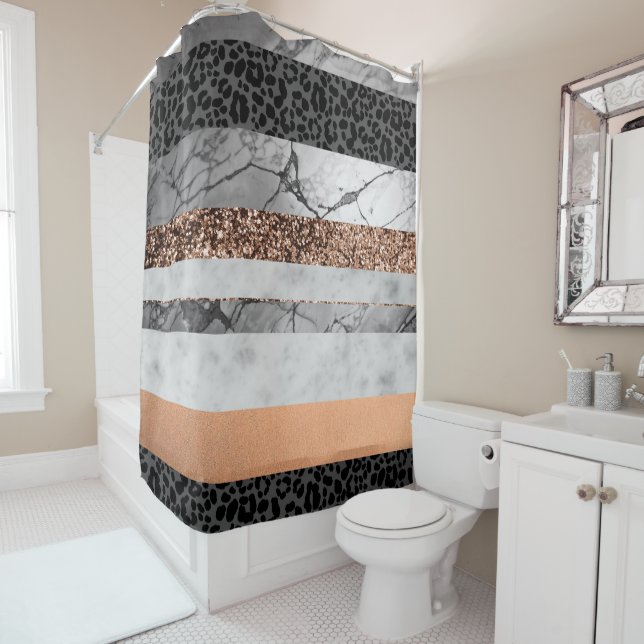 Cortina De Ducha Leopard Marble Glitter Stripes Glam 3 (In situ)