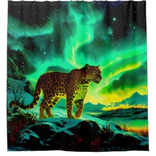 Cortina De Ducha Leopardo bajo la Aurora Borealis
