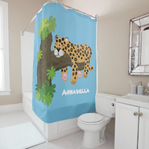 Cortina De Ducha Leopardo lindo durmiendo en un ilustracion de pers