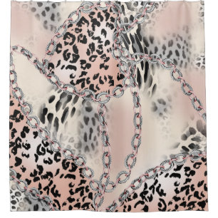 Cortina De Ducha Leopardo textil: Patrón de cadena floral.