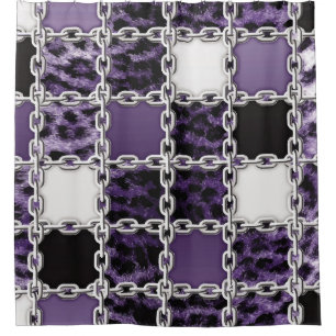 Cortina De Ducha Leopardo ultravioleta sin foco y cadena de plata
