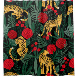Cortina De Ducha Leopardos Y Rosas