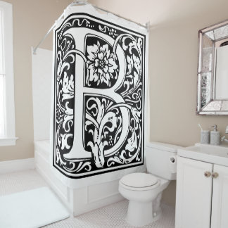 Cortina De Ducha Letra floral vintage elegante B monograma