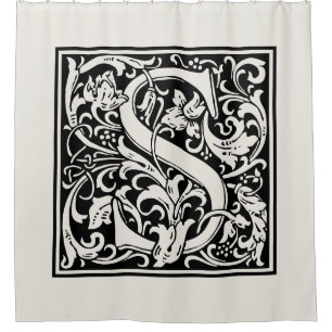 Cortina De Ducha Letra monogramada de William Morris Floral S