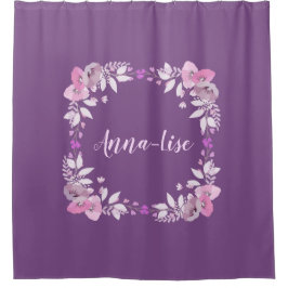 Cortina De Ducha Leyenda floral de nombre personalizado en morado