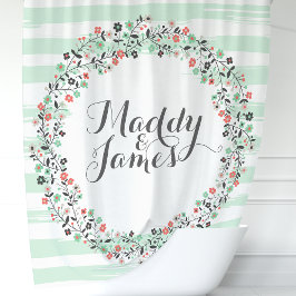 Cortina De Ducha Leyenda floral verde personalizada