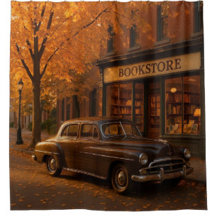 Cortina De Ducha Librería y auto Vintage Fall/Otoño