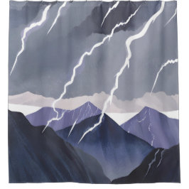 Cortina De Ducha Lightning Storm | Watercolor Dark Mountains