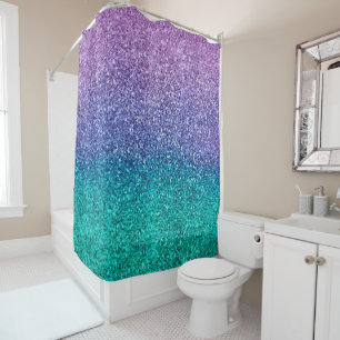 Cortina De Ducha Lila Purpura & Verde Acuático Turquesa Brillante G