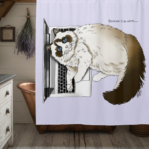 Cortina De Ducha Lilac Laptop Cat Funny Cute