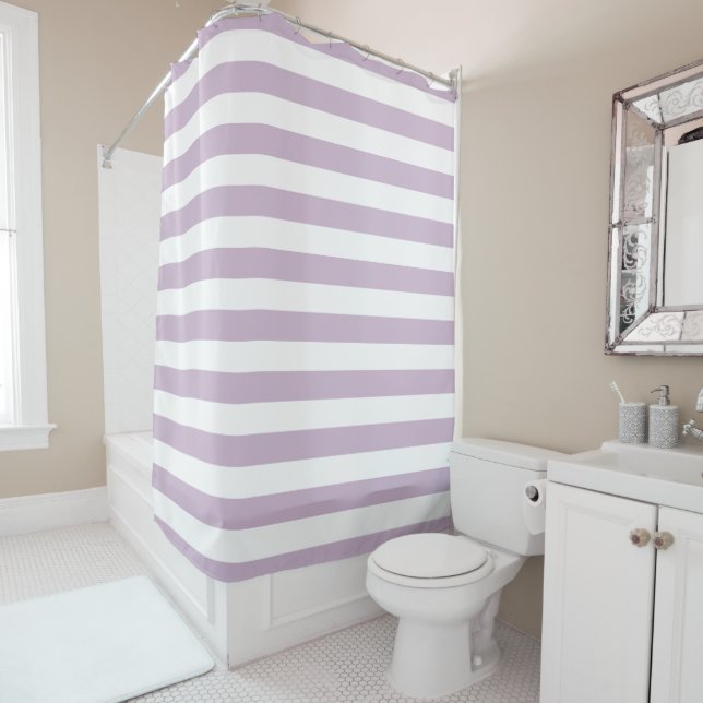 Cortina de ducha Lilac Purple y White Strips (In situ)